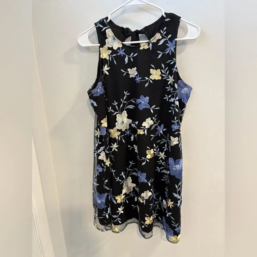 Roz & Ali Floral Mini Dress in Black and Blue
